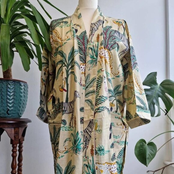 100% Cotton Bath Robe /Kimono Beige One Size - Picture 2 of 5